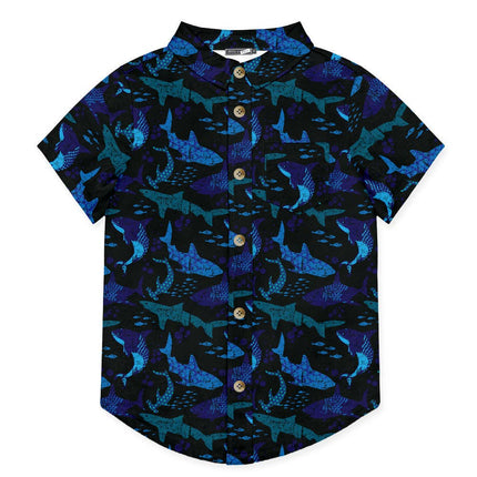 Boys Black Pacific Shark Short-Sleeve Button-Up