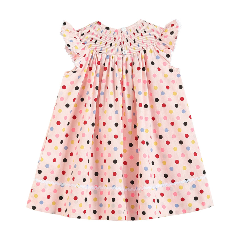 Pink Polka Dot Easter Bunny Smocked Bishop Dress