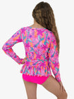 Tween Girls Neon Shimmer Mermaid Scallop Hem Long Sleeve Rash Guard 2-Piece Swimsuit