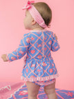 Baby Girls Tropical Trellis Long Sleeve One Piece Bow Peplum Rash Guard Swimsuit with Signature Rear Ruffles