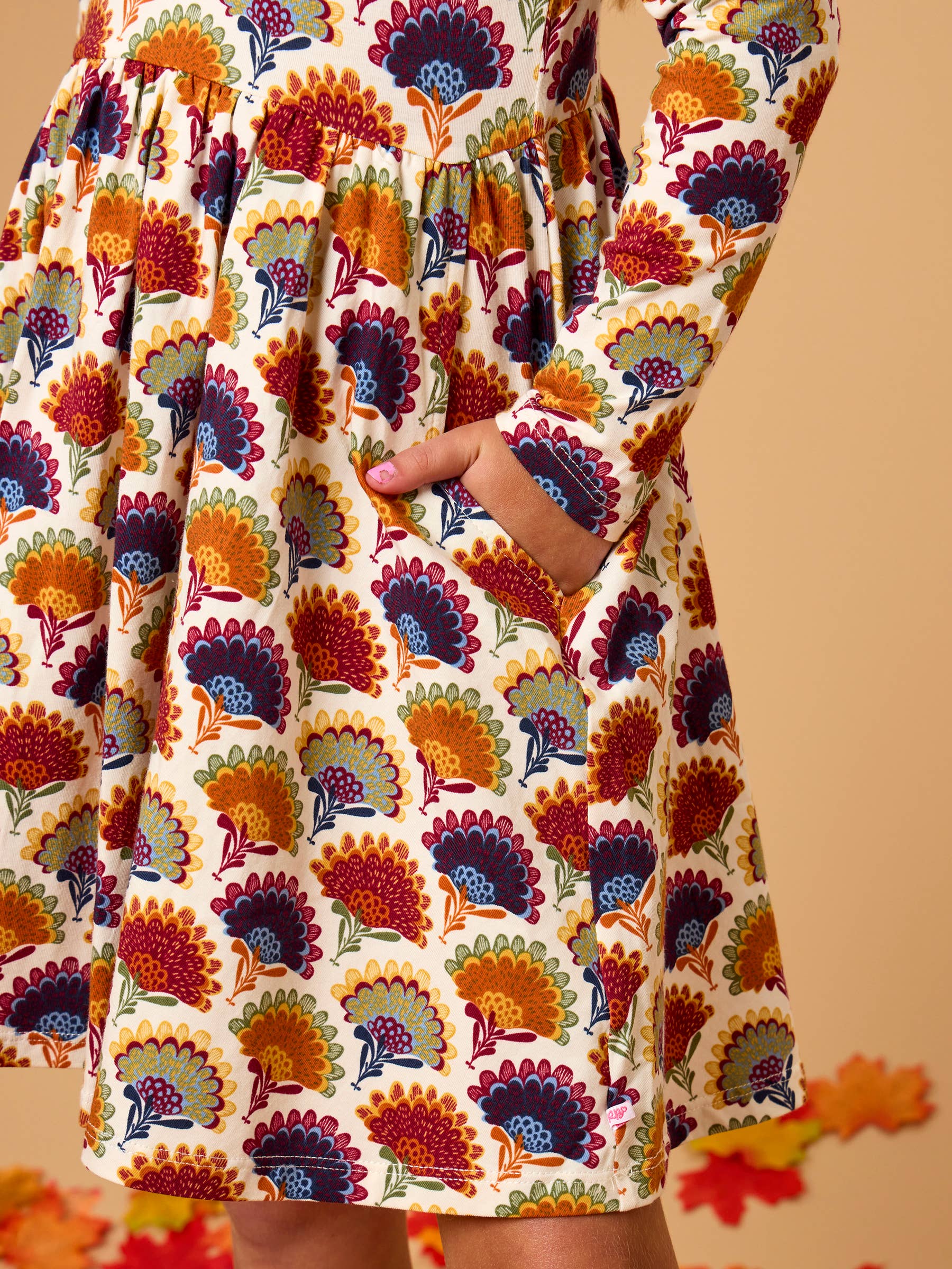 Girls Maple Blossoms Knit Long Sleeve Twirl Dress