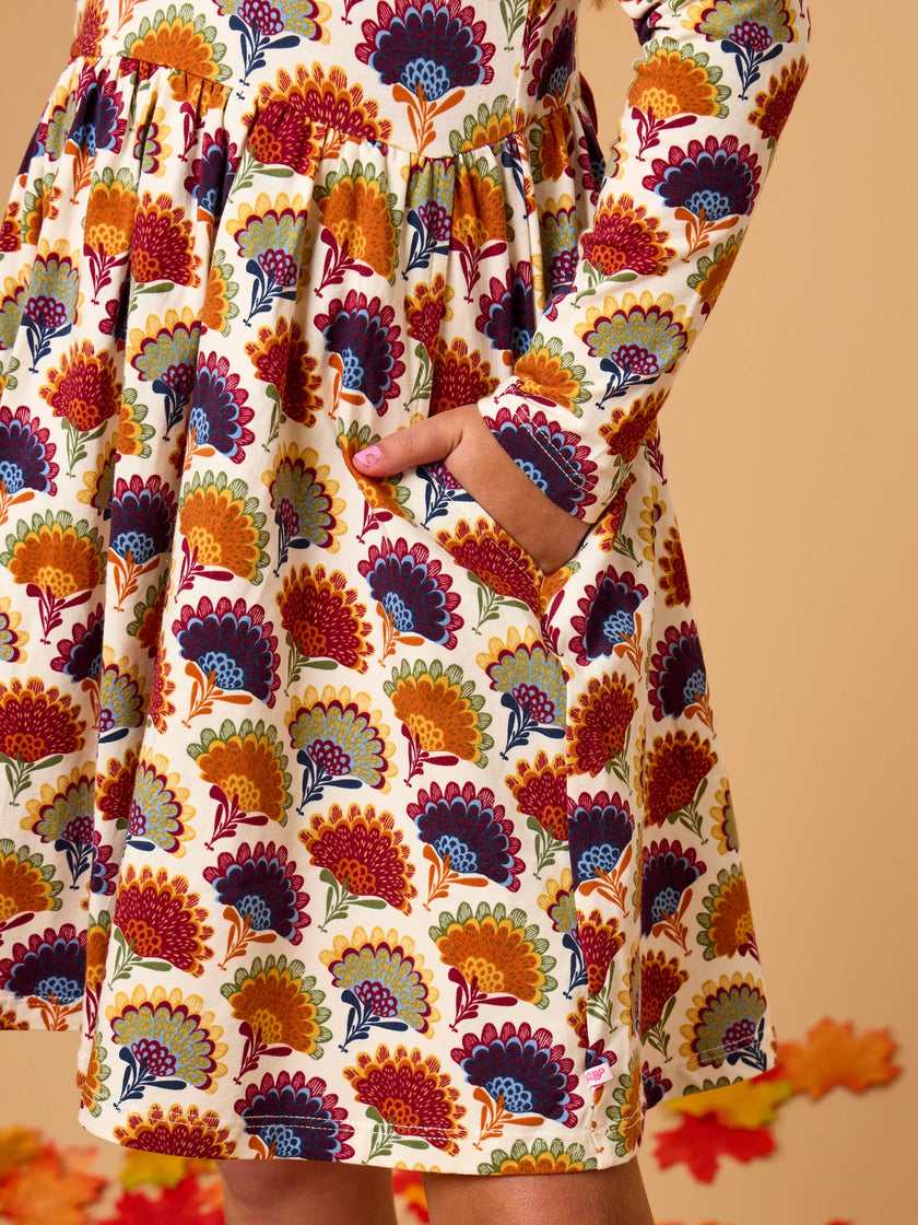 Girls Maple Blossoms Knit Long Sleeve Twirl Dress