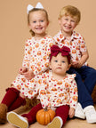Baby Girls Thanksgiving Turkey Gobble Knit Long Sleeve Flutter Bubble Romper