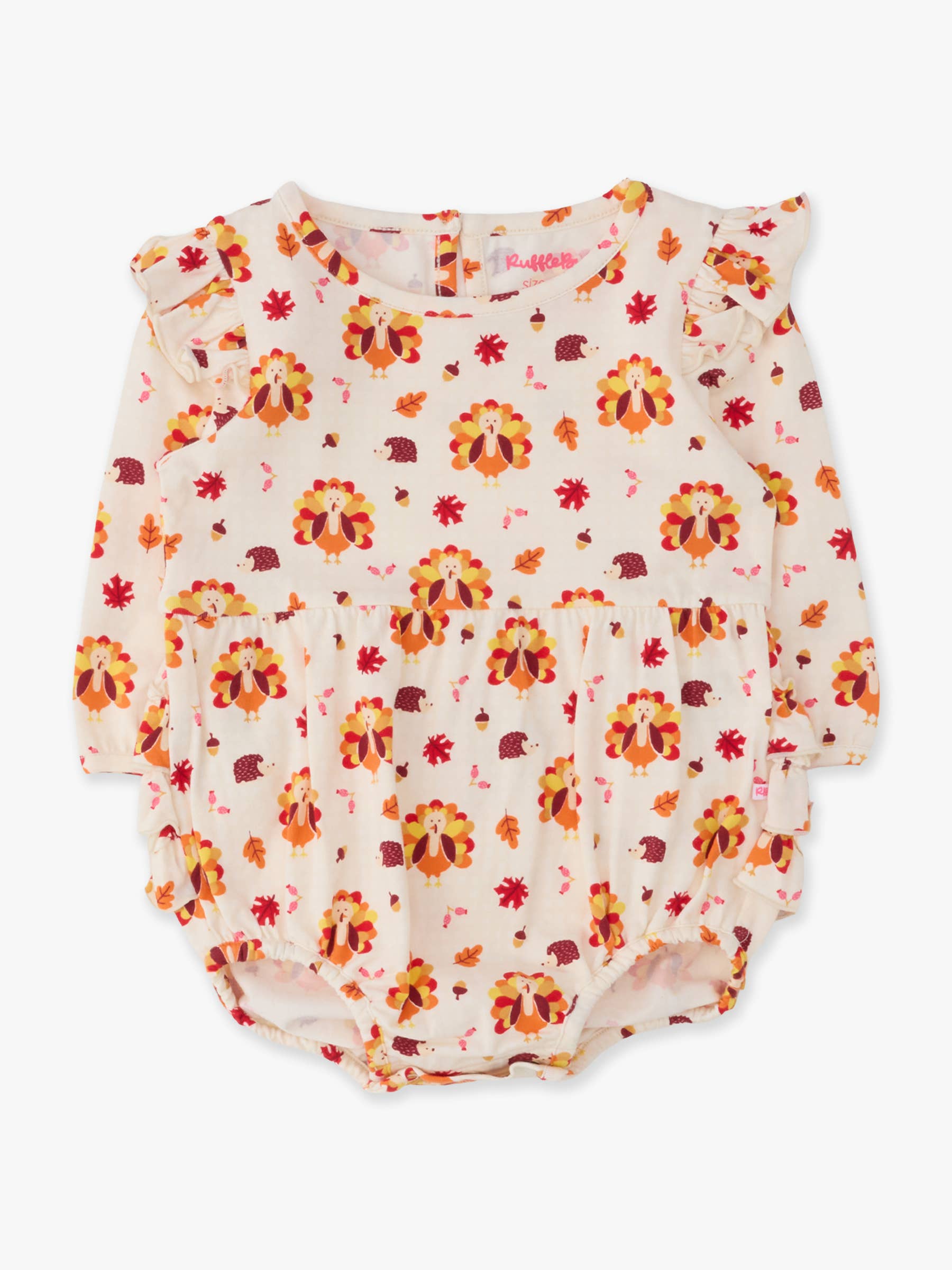Baby Girls Thanksgiving Turkey Gobble Knit Long Sleeve Flutter Bubble Romper