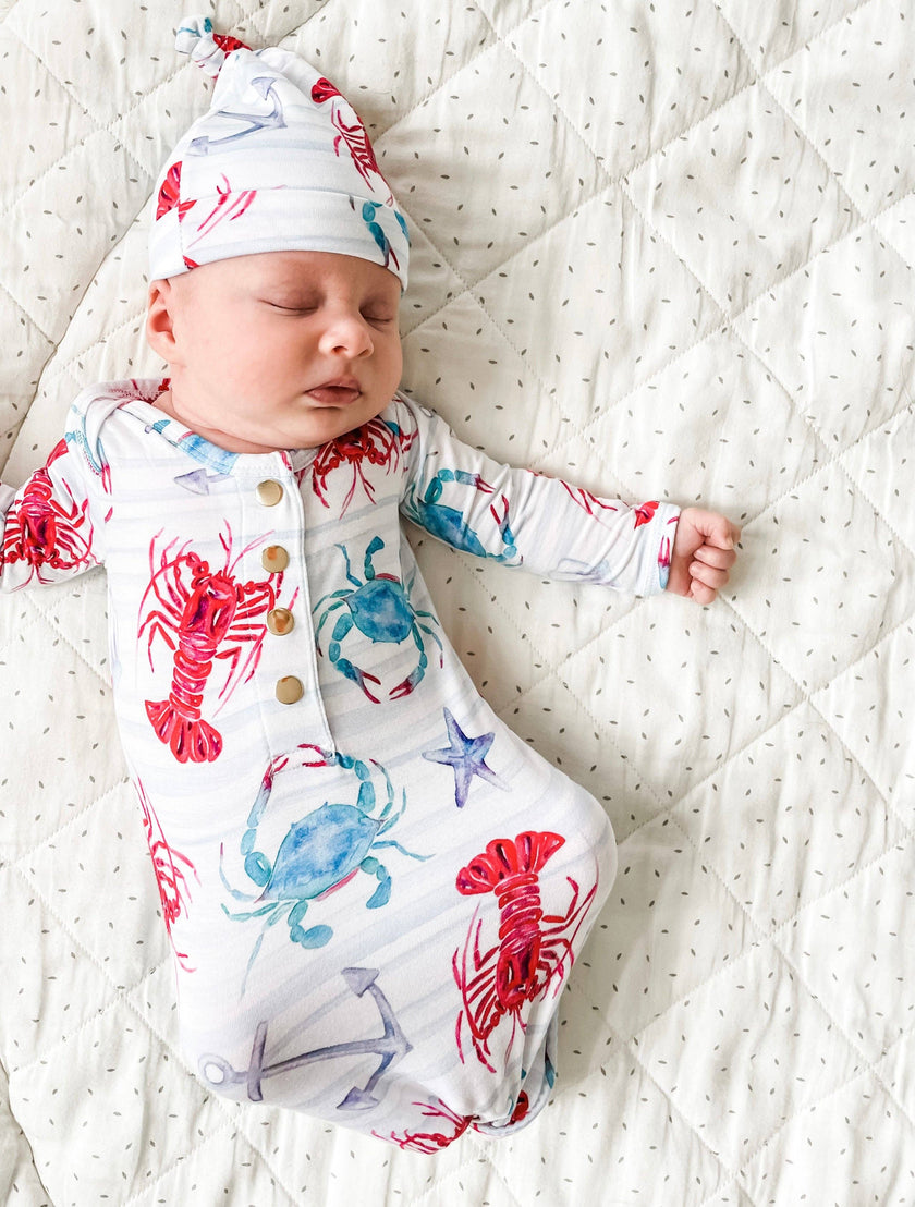 Lobster and Crab Newborn Knotted Gown