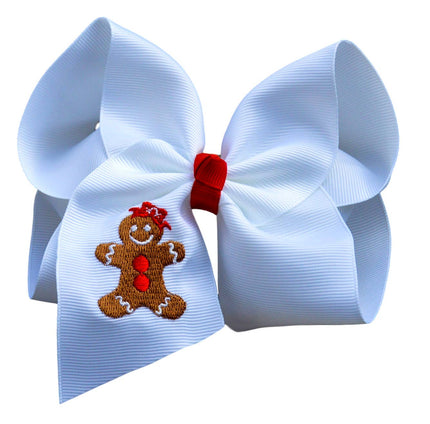 Gingerbread Man Embroidered Hair Bow