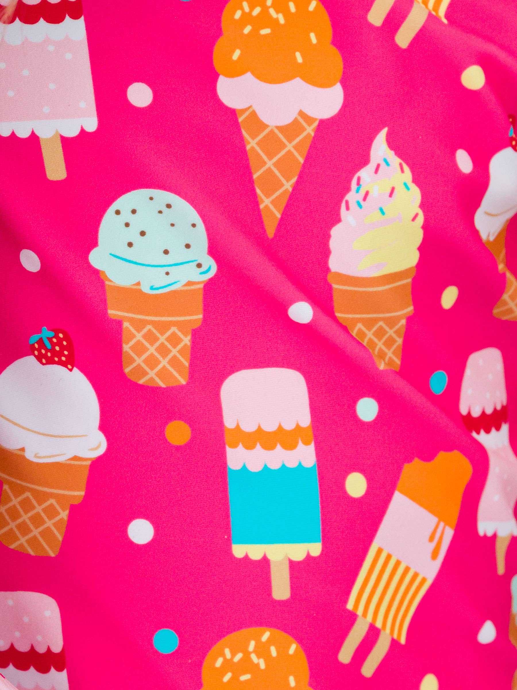 Baby Girls Sweet Scoops Ice Cream Long Sleeve One Piece Rash Guard Swimsuit with Signature Rear Ruffles