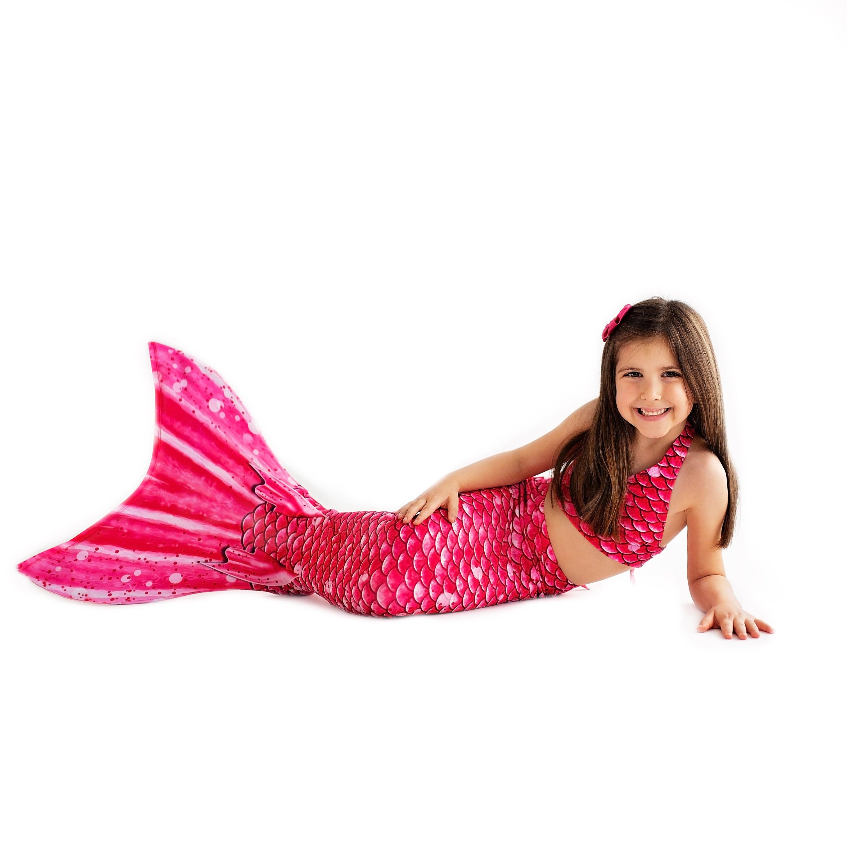 Bahama Pink Mermaid Tail + Monofin Set clothing for kids, girls, teens, and women (pool toy)