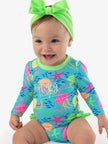 Baby Girls Neon Jelly Time Long Sleeve One Piece Rash Guard Swimsuit