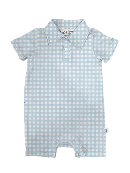 Blue Gingham (Spring/Easter) Short Sleeve Polo Romper