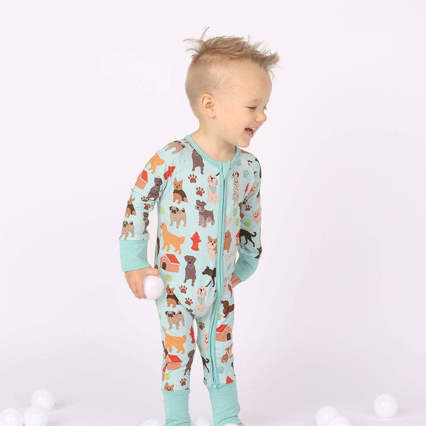 Dogs Bark Pets Bamboo Baby Pajamas Convertible Footie