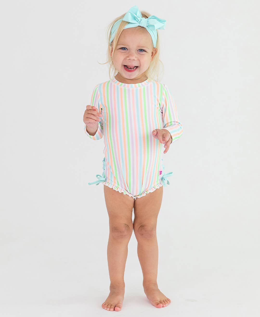 Pale Rainbow Stripe Long Sleeve One Piece Rash Guard