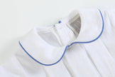 White Collared Top and Blue Button Shorts
