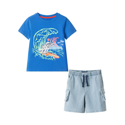 Boys Graphic Tee & Knit Denim Short Set | Surfing Dino