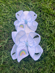 Rainbow Embroidered Moonstitch Hair Bow