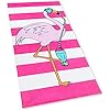 Flamingo Stripes Velour Beach Towel