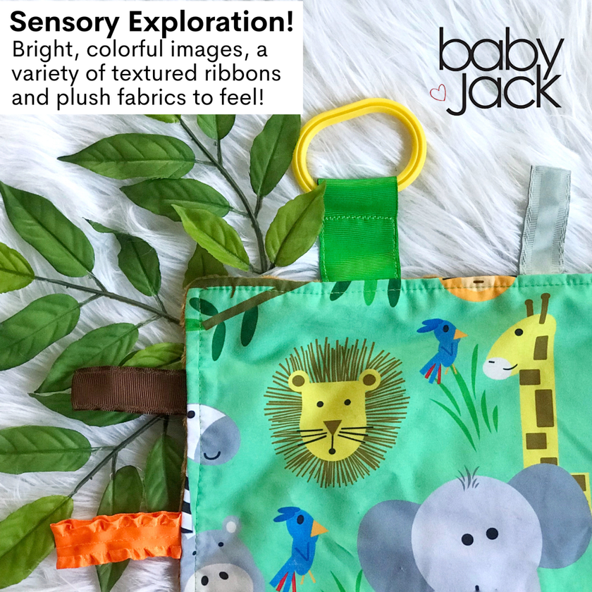 Jungle Zoo Crinkle Tag Square 8x8 Tummy Time Toy 8