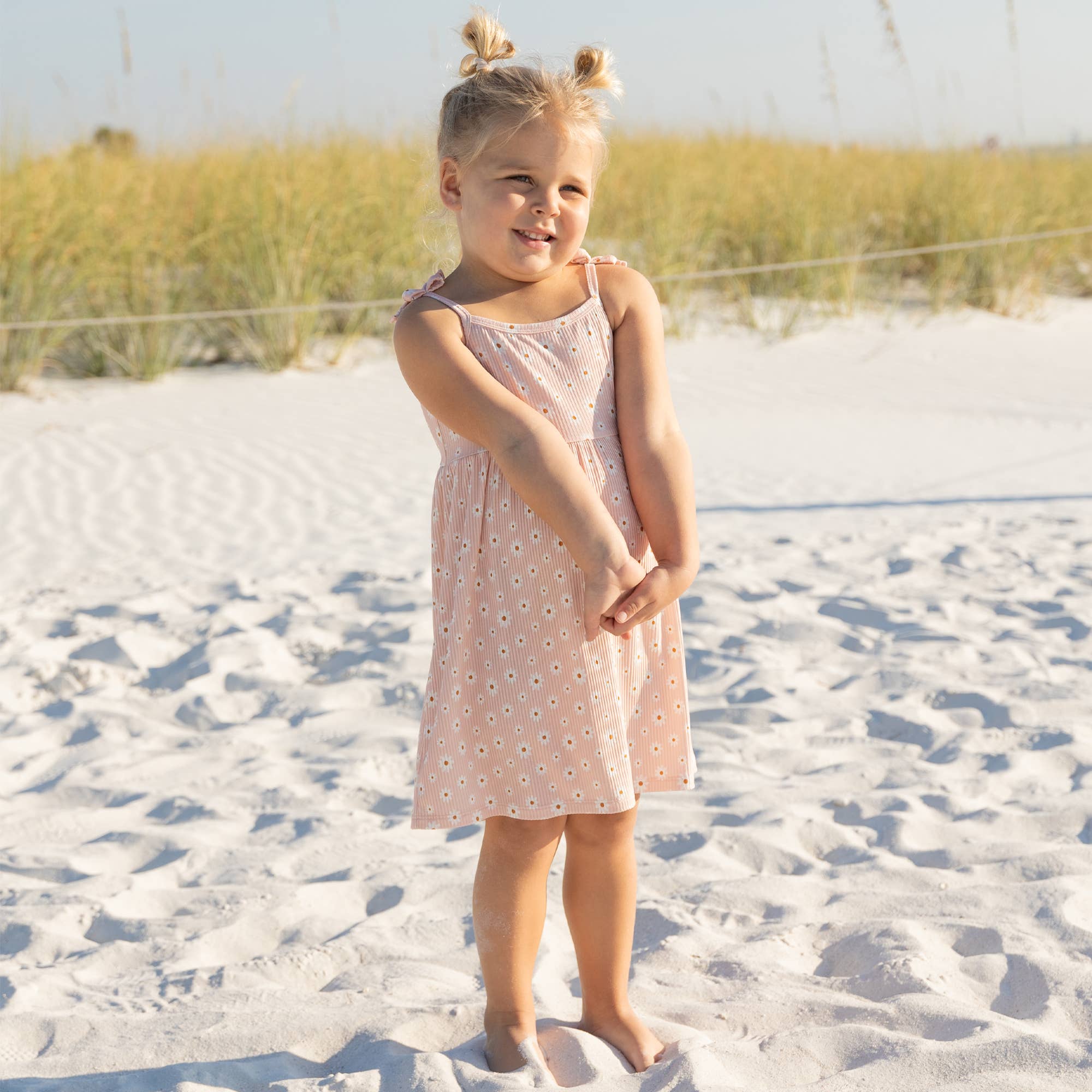Pink Daisy Ribbed Bamboo Sundress