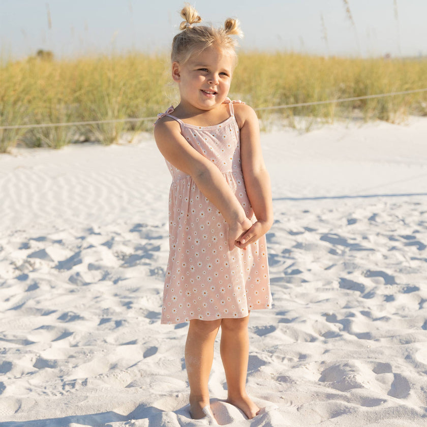 Pink Daisy Ribbed Bamboo Sundress