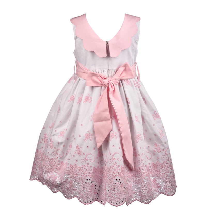 Pink Rose Eyelet Sash Dress
