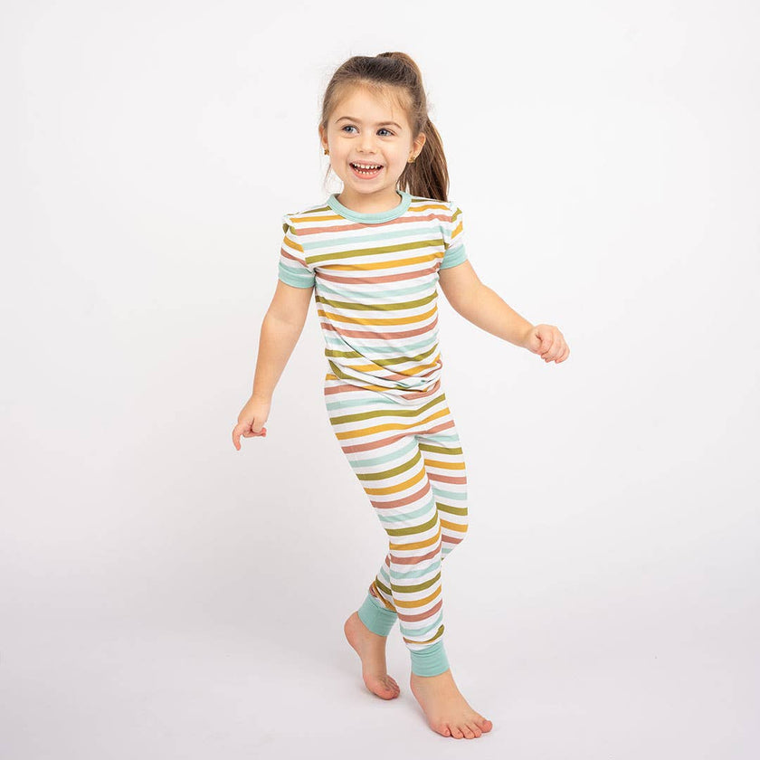 Striped Bamboo Kids Pajamas - Spring Stripes, Short Sleeve