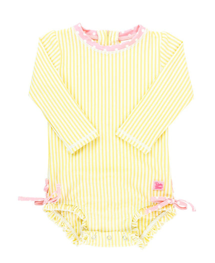 Banana Yellow Seersucker Long Sleeve One Piece Rash Guard