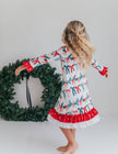 Kids Holly & Bows Christmas Holiday Lace Ruffle Lounge Gown