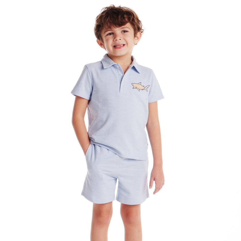 Textured Polo and Shorts Set | Light Blue Shark