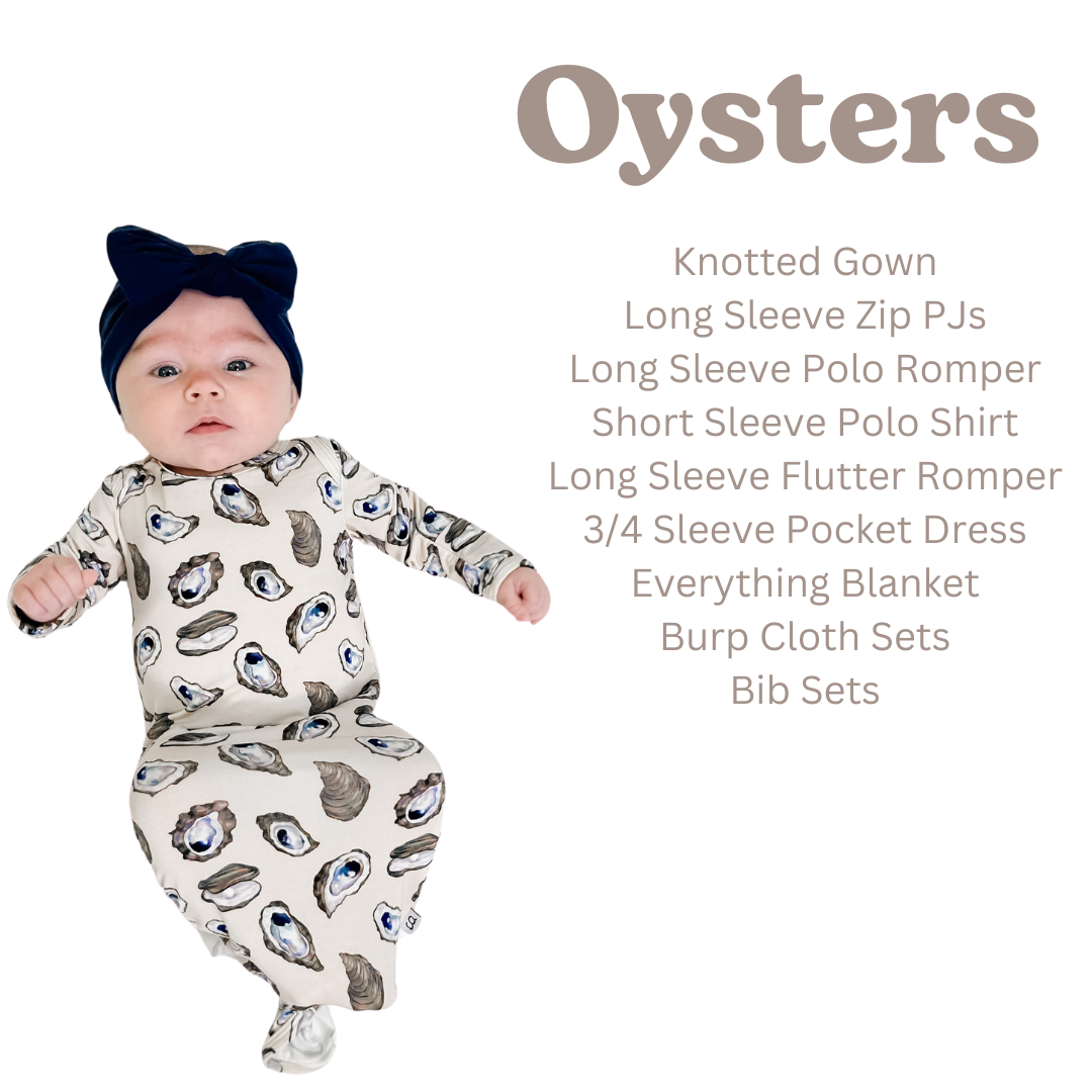 Coastal Oysters Bamboo Long Sleeve Polo Romper