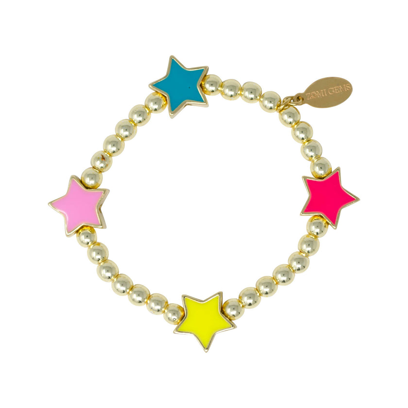 Stars & Hearts Rainbow Stretchy Bead Bracelet