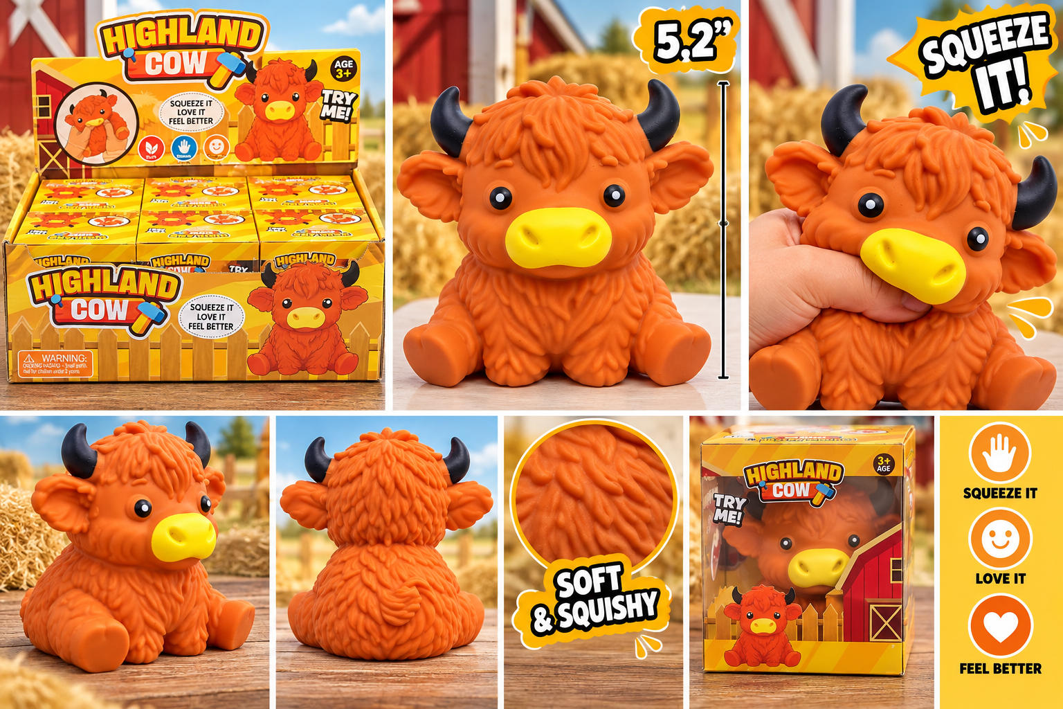 5” Highland Cow XL Squishy – Assorted Colors