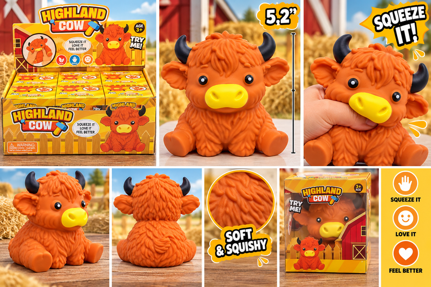 5” Highland Cow XL Squishy – Assorted Colors