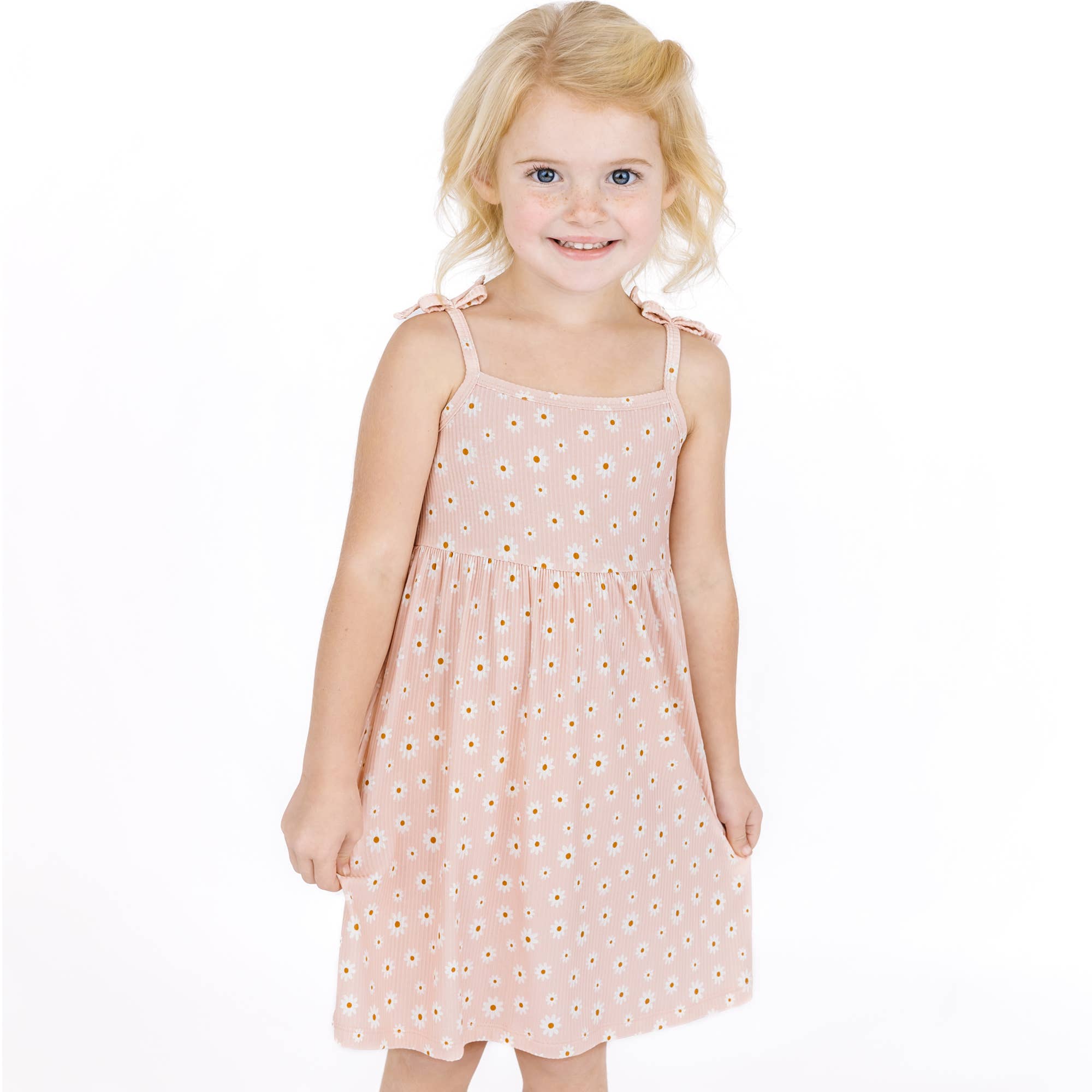 Pink Daisy Ribbed Bamboo Sundress