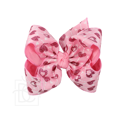 Mini Heart Print Layered Bow on Alligator Clip