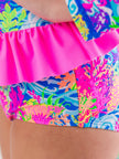 Girls Neon Ocean Coral Long Sleeve Rash Guard 2-Piece Swimsuit
