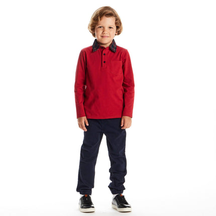 Kids Polo & Twill Pant Holiday Set | Red