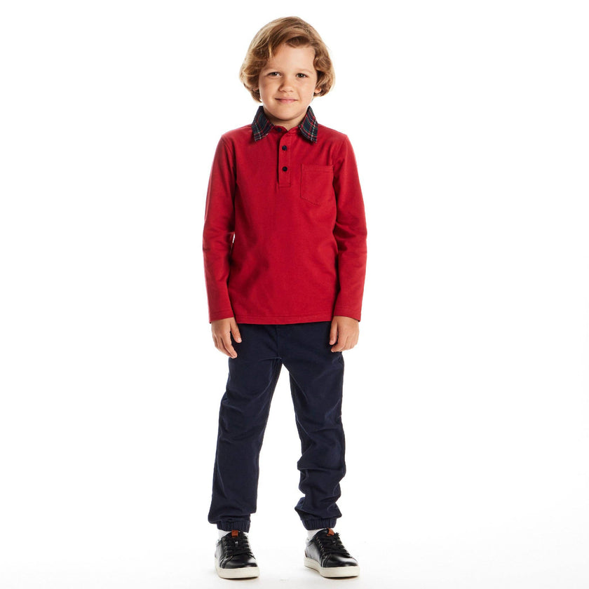 Kids Polo & Twill Pant Holiday Set | Red