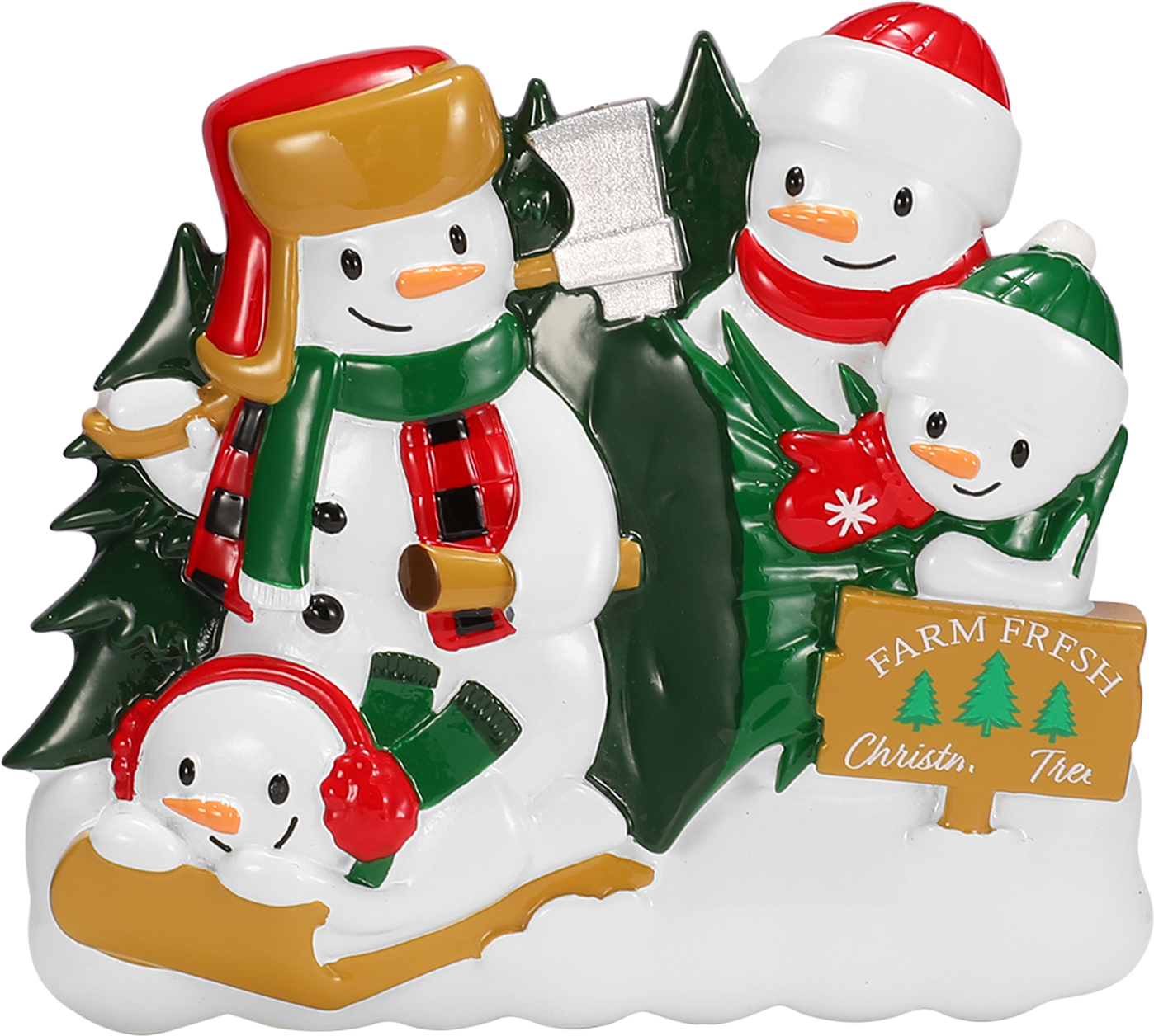 Christmas Tree Farm Snowman Family Personalized Ornament