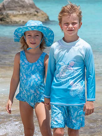 UPF 50+ Wesley Swim Trunks: Our popular swim trunks feature a built-in mesh liner, waist drawcord, and custom Flap Happy prints which your lil' man will love! Not only are they fun and stylish, but they are also UPF 50+, the highest rating in the UPF classification system. Mix n match with coordinating Flap Happy UPF 50+ rash guards and UPF 50+ hats for maximum sun protection. Great for the pool, the beach, or any outdoor play!