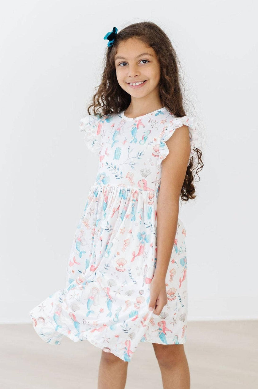 Mermaid Friends Flutter Sleeve Twirl Dress Little-Minnows Mermaid Friends Flutter Sleeve Twirl Dress Little-Minnows