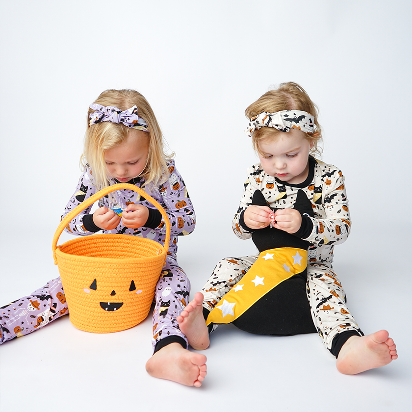 Spooky Cute Halloween Beige Bamboo LS Kids Pajama Set