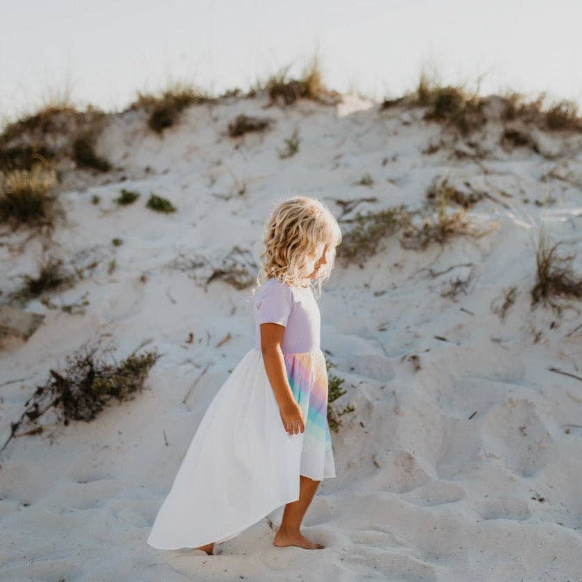 Kids Lavender Pastel Rainbow Hi Lo Spring Easter Dress