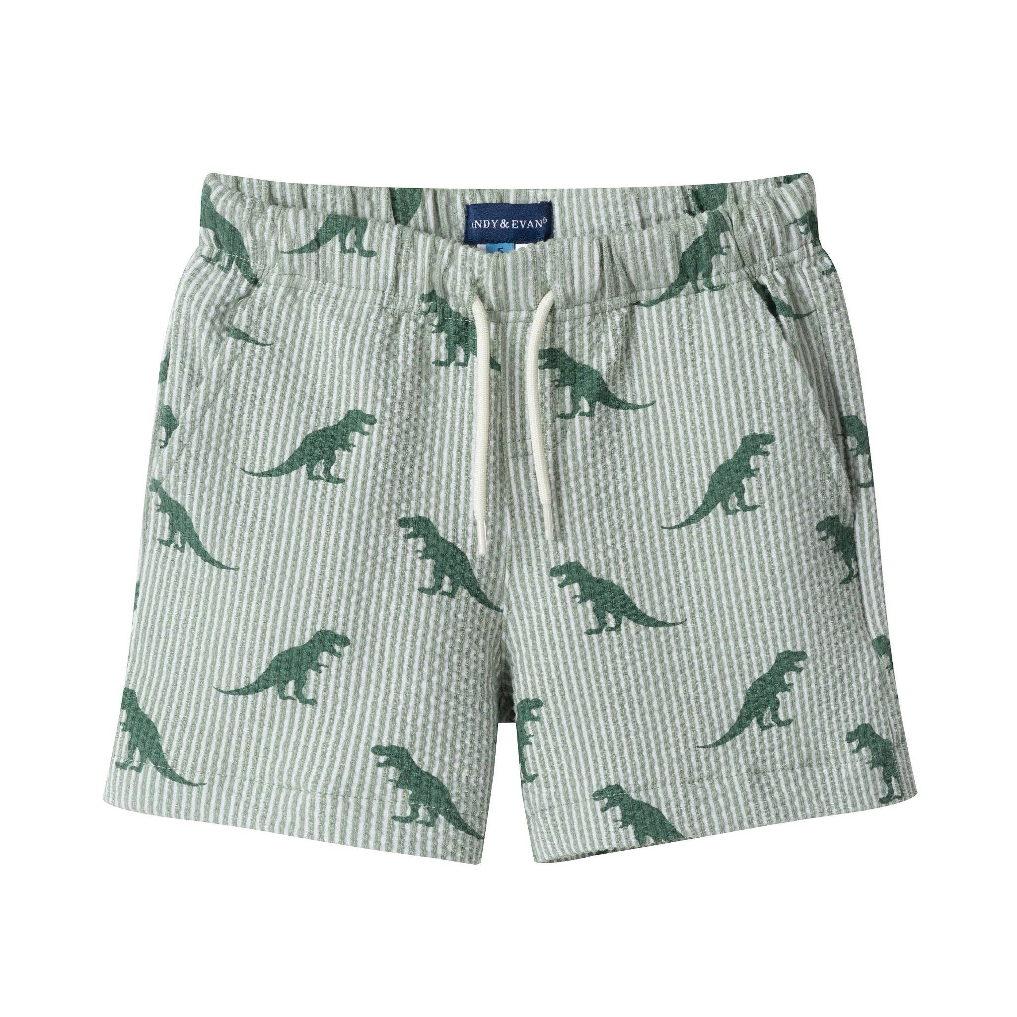 Boys Short Sleeve Cabana Set | Green Stripe Dino