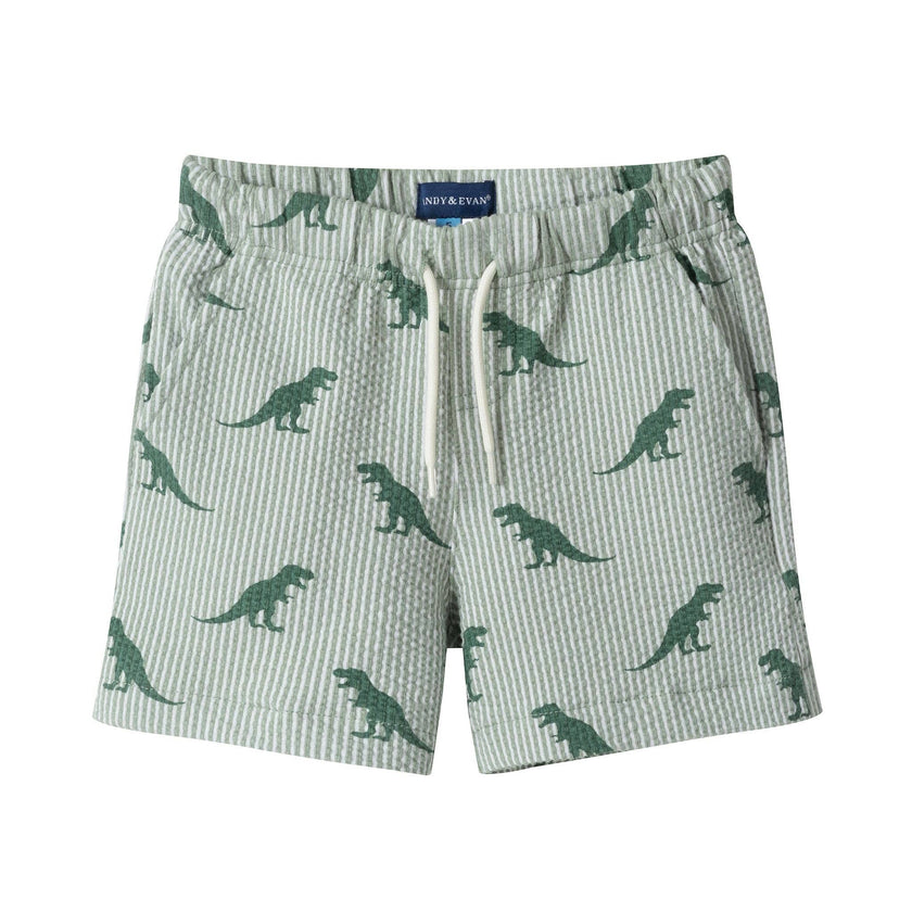 Boys Short Sleeve Cabana Set | Green Stripe Dino