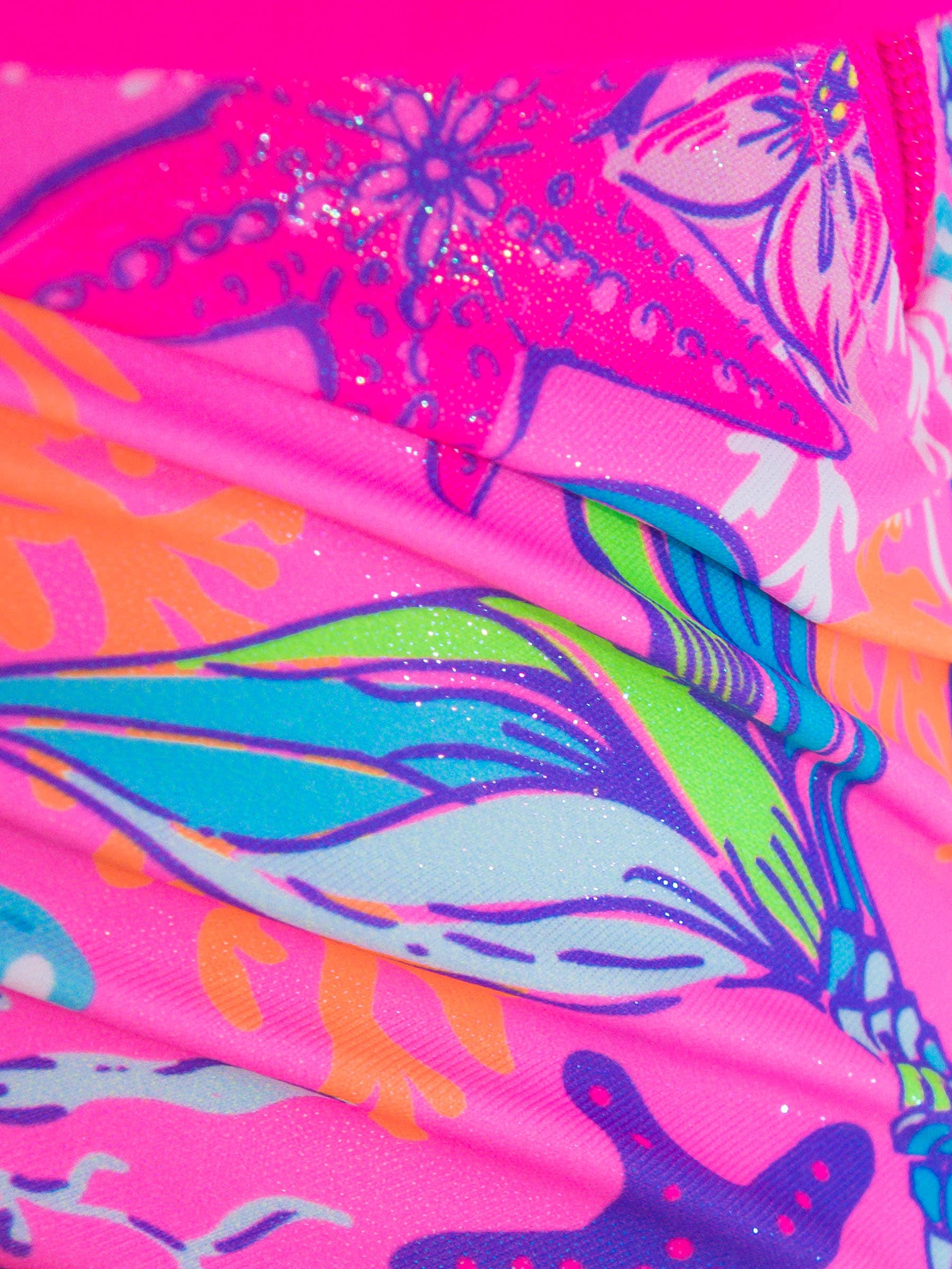 Baby Girls Neon Shimmer Mermaid Long Sleeve One Piece Rash Guard Swimsuit with Signature Rear Ruffles
