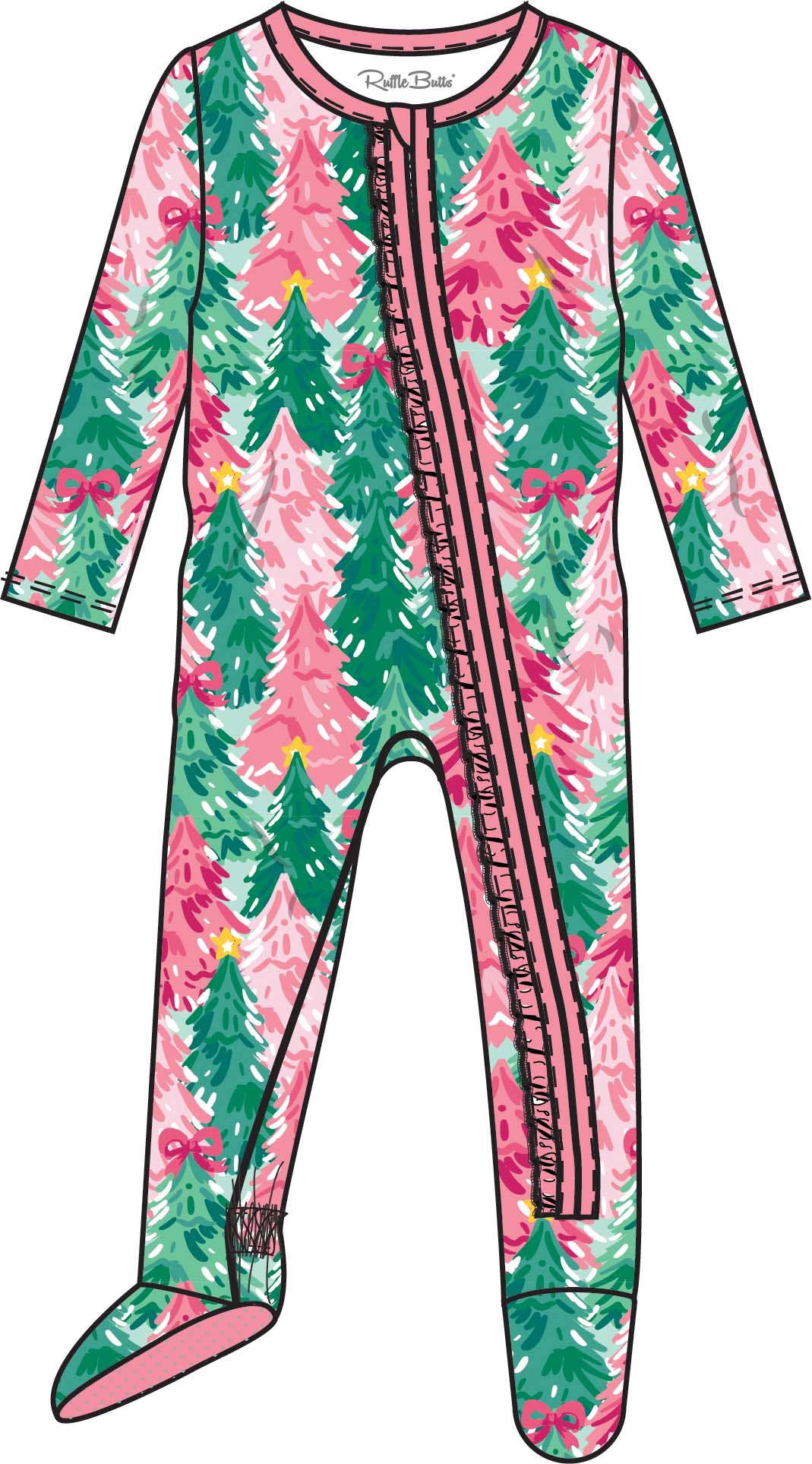 Baby Girls Pink Jolly Grove Bamboo Viscose Footed Ruffle One Piece Pajama