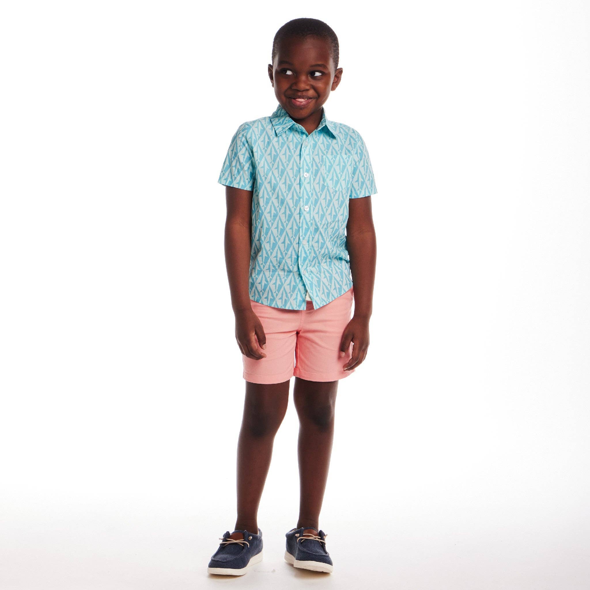 Kids Short Sleeve Buttondown Set | Geo Shark