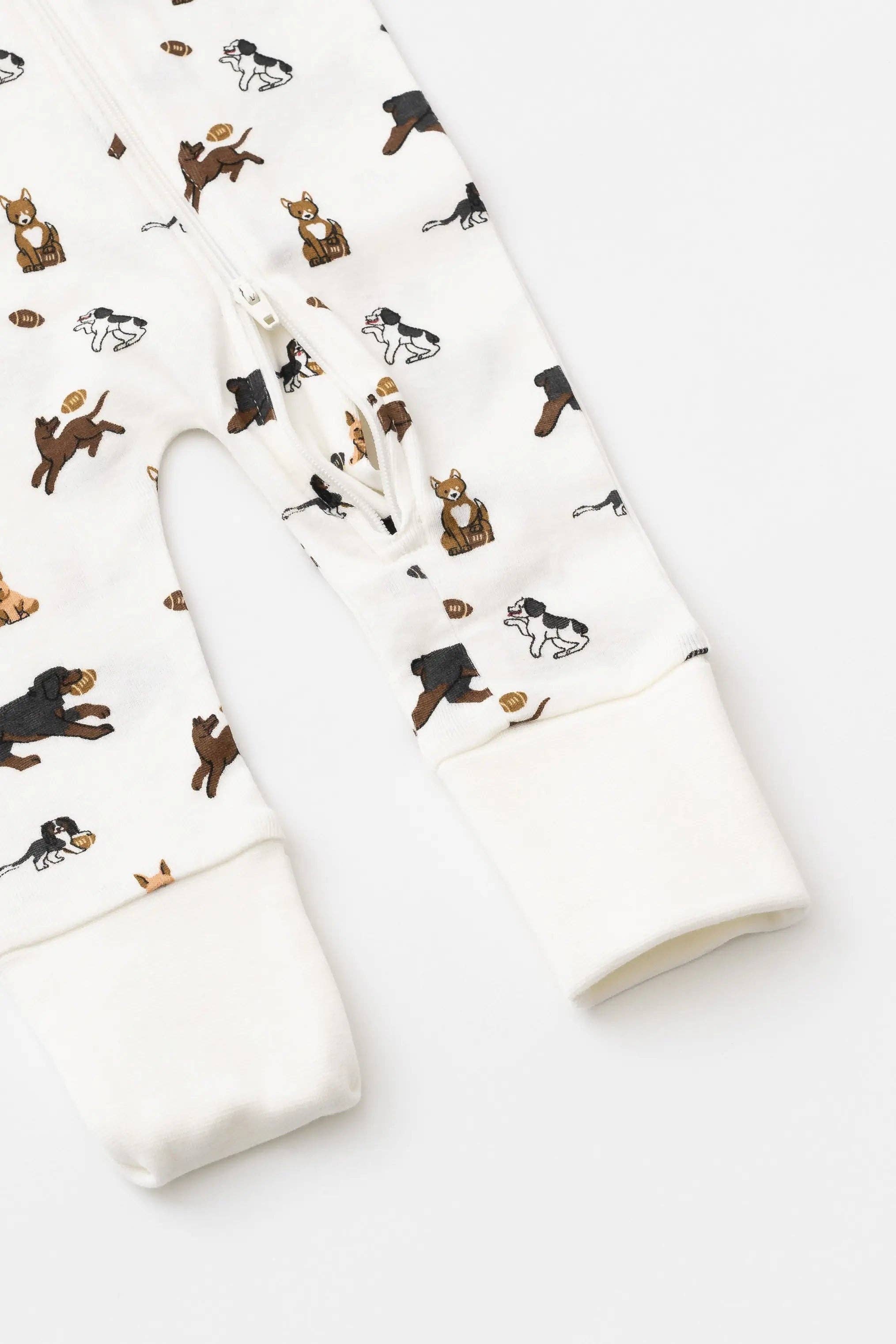 One-Piece Baby Pajamas Football Pups Organic Cotton