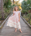 Kids Bella Dusty Pink Daisy Flutter Sleeve Ruffles Dress