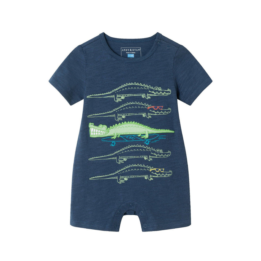 Infant Graphic Knit Romper & Bib | Crocodile Slub